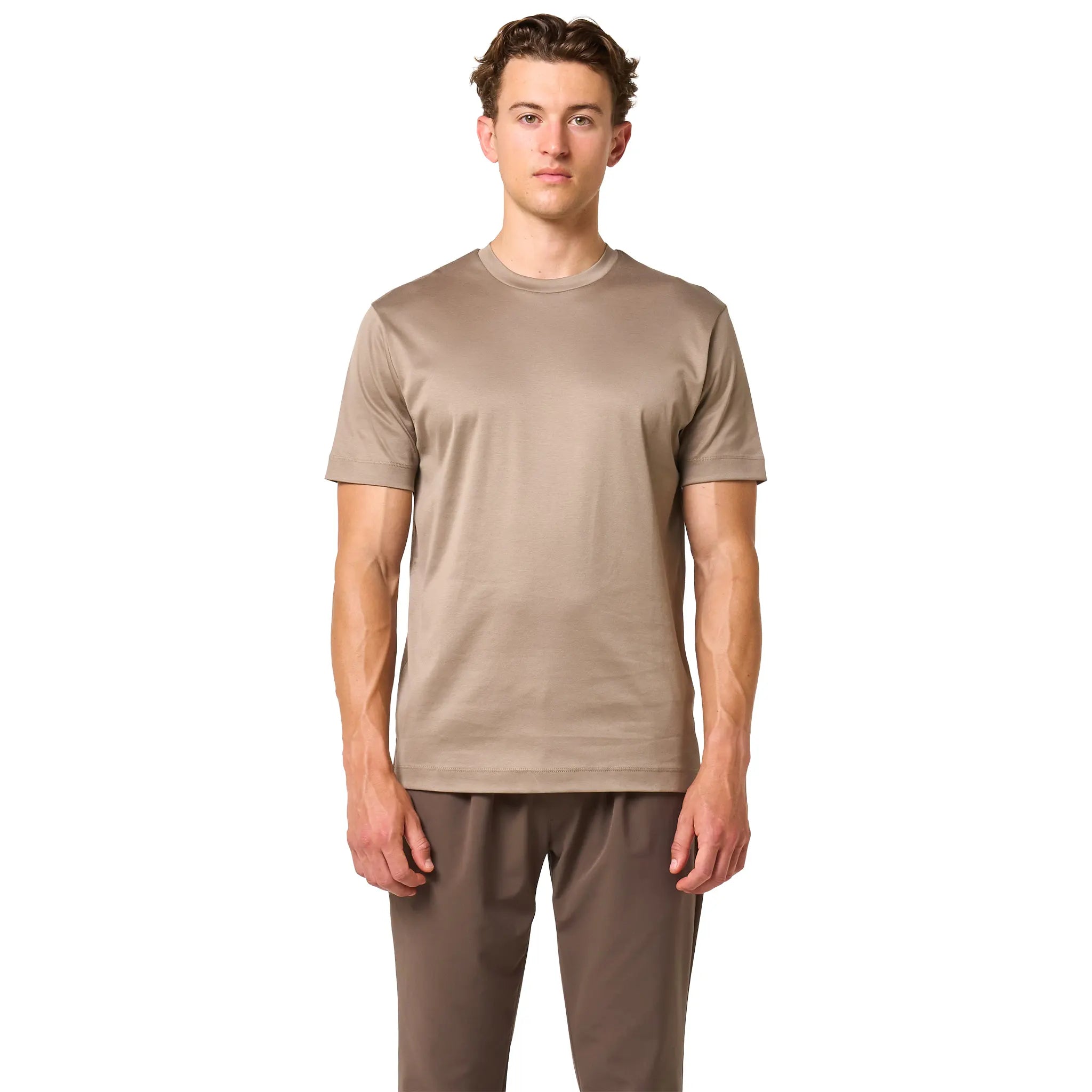 Front View of Loiano Egyptian Cotton Taupe T Shirt